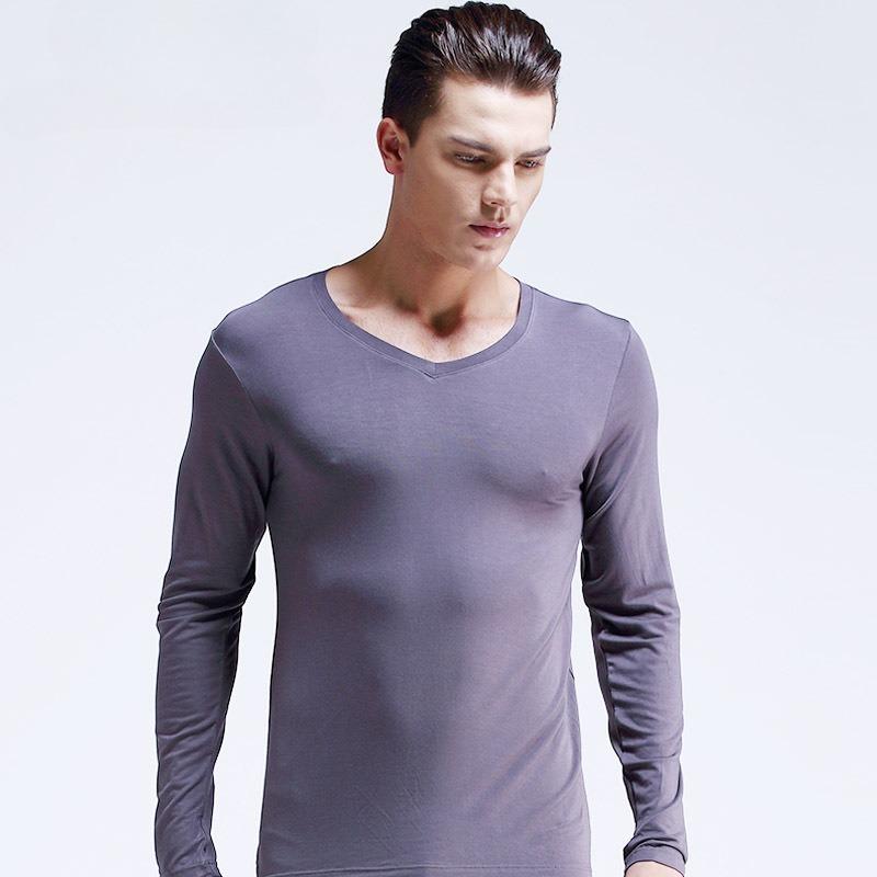 Herren Tiefer V-Ausschnitt Modal Thermisch Einteiler Basis Layer, Baumwollpullover, Dünnes Oberteil und Unterwäsche