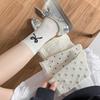 Women's Socks, Spring and Autumn Thin Cream-colored Cute Bow Polka Dot Heart-shaped Lace Mid-calf Socks