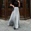 Elegantní šedé saténové sukně pro ženy módní sukně střední délky s rozparkem jednobarevné ležérní nové volné sukně ke kotníkům streetwear