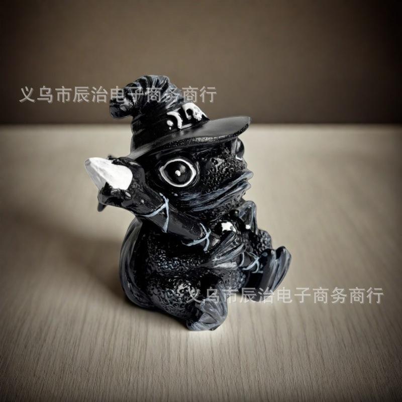 La nouvelle statue de grenouille sorcière en résine convient aux décorations de maison avec des chapeaux noirs et des squelettes