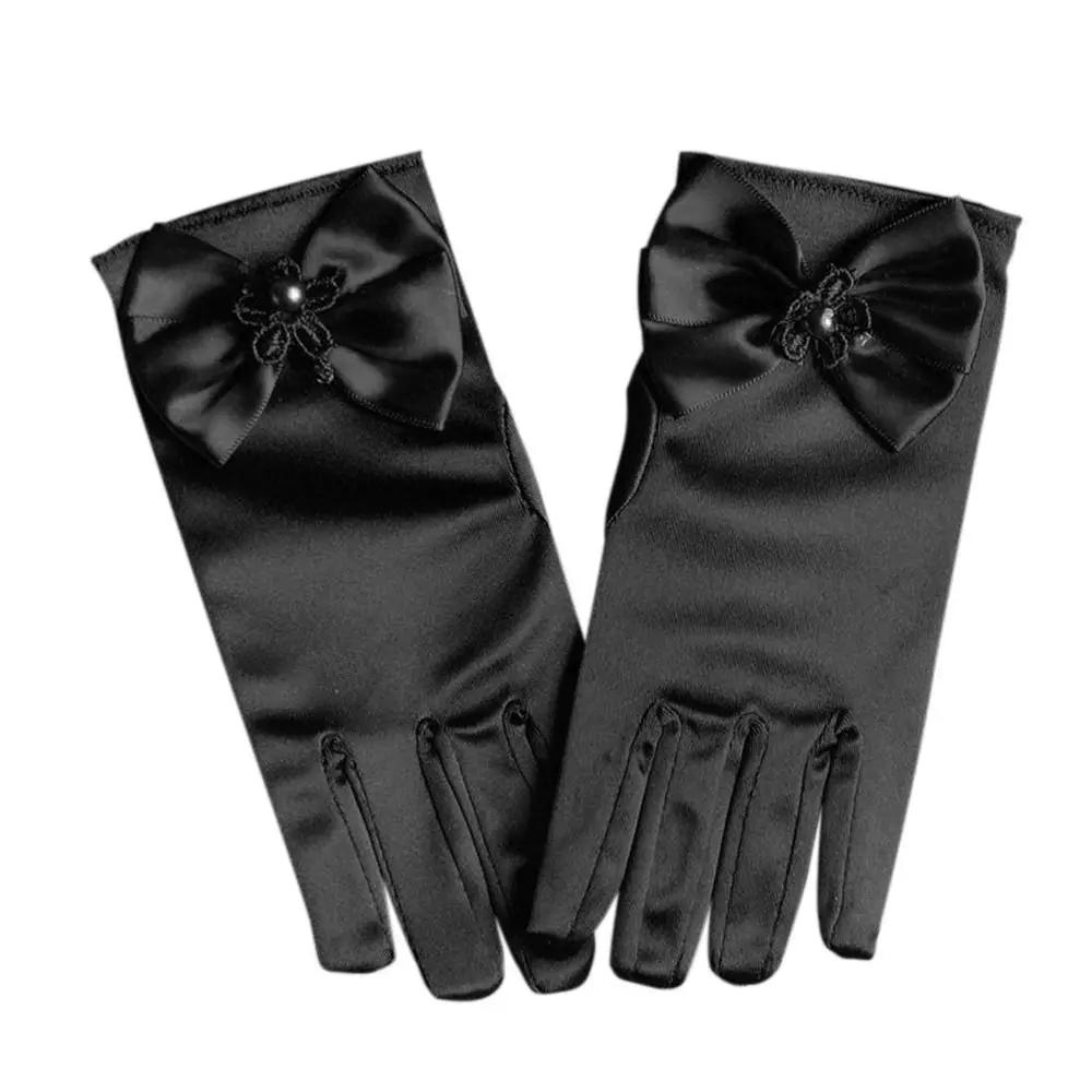 

1Pair Girls Gorgeous Satin Fancy Gloves for Special Occasion Wedding Party Princess Short Gloves Full Finger Mittens Stage Glove чорний
