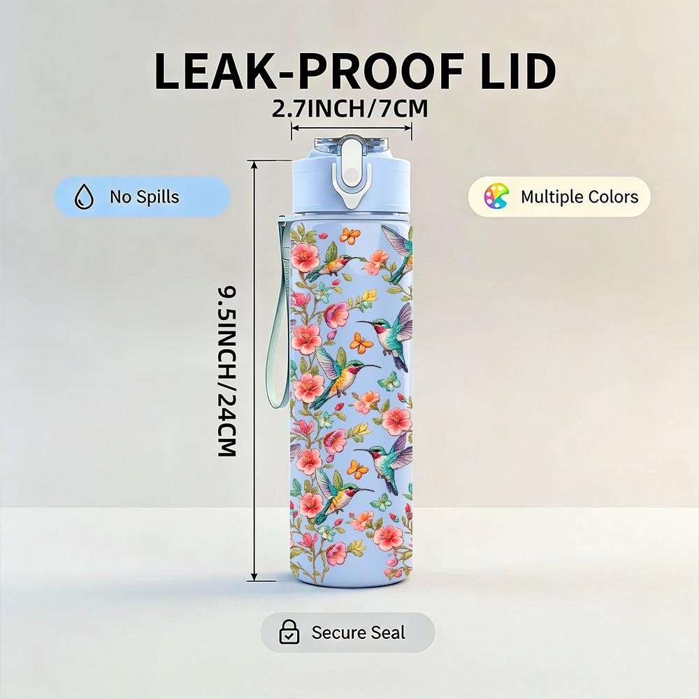 1PC Loose Wild Red Poppy Stem Floral Print 750ml Color Plastic Sports Water Bottle Leakproof Flip Straw Lid Suitable for Sports Office Home Use