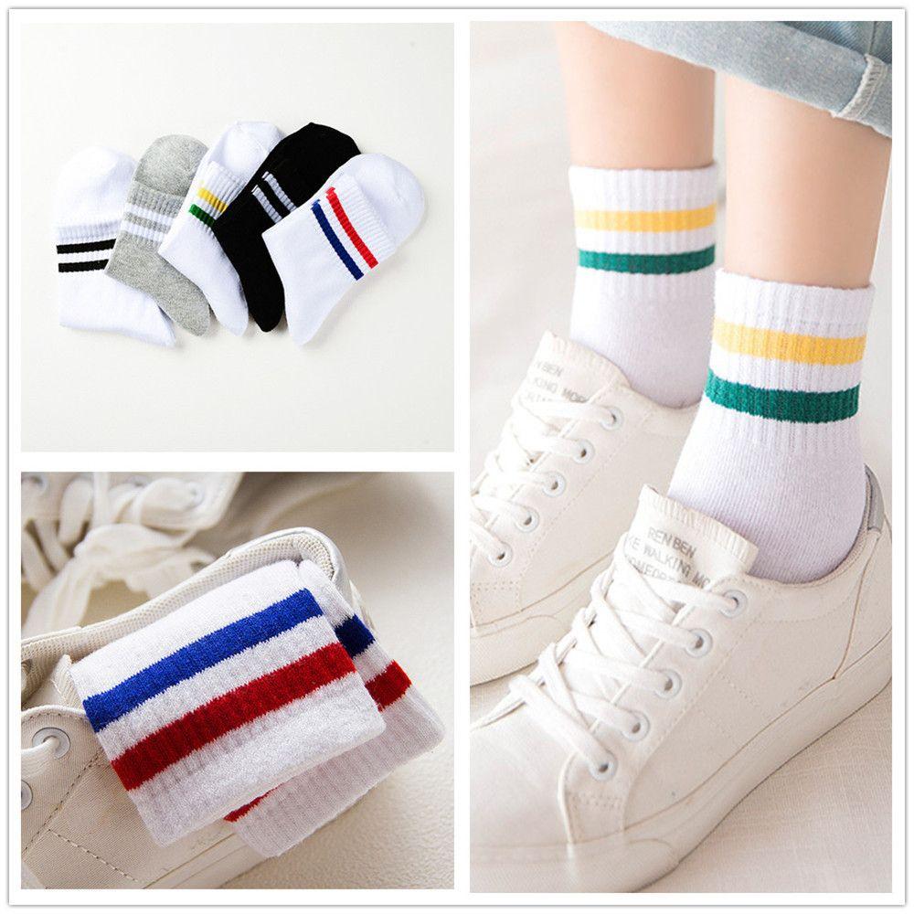 Fashion Fresh Women Men Striped Sport Socks Medium Tube Socks Two Bars Socks Korean