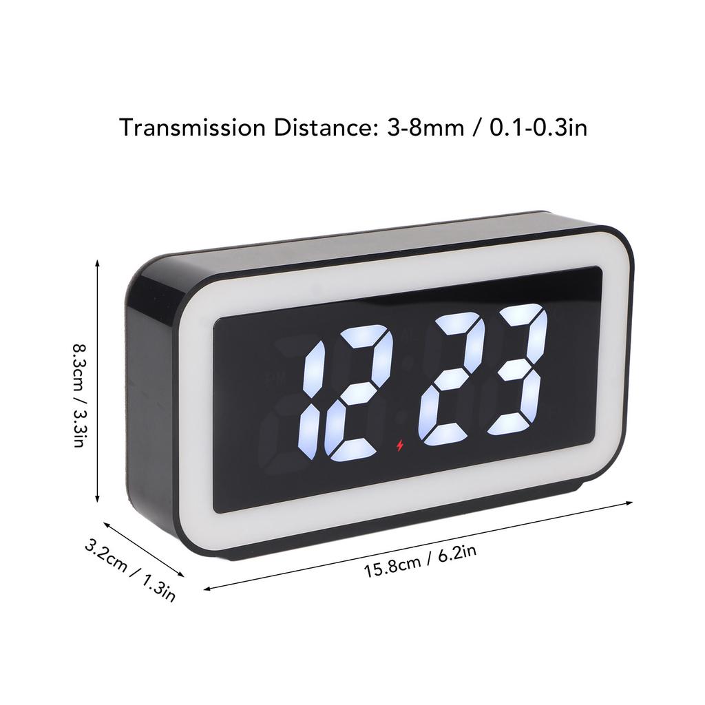 Wireless Charging Alarm Clock USB Reverse Charging LED Large Screen Rectangle Digital Alarm Clock for Bedroom
