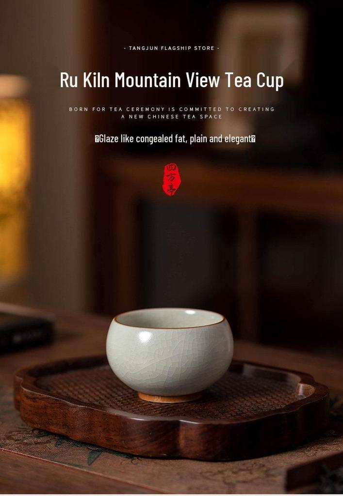 Handmade Ru Kiln Sky Blue Crackle-Glazed Ceramic Teacup for Gongfu Tea