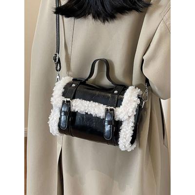 Lamb Wool Crossbody Bag High-End Texture Glossy Mini Bag Design Sense Patent Leather Handbag Women Fashion Commuter Square Bag