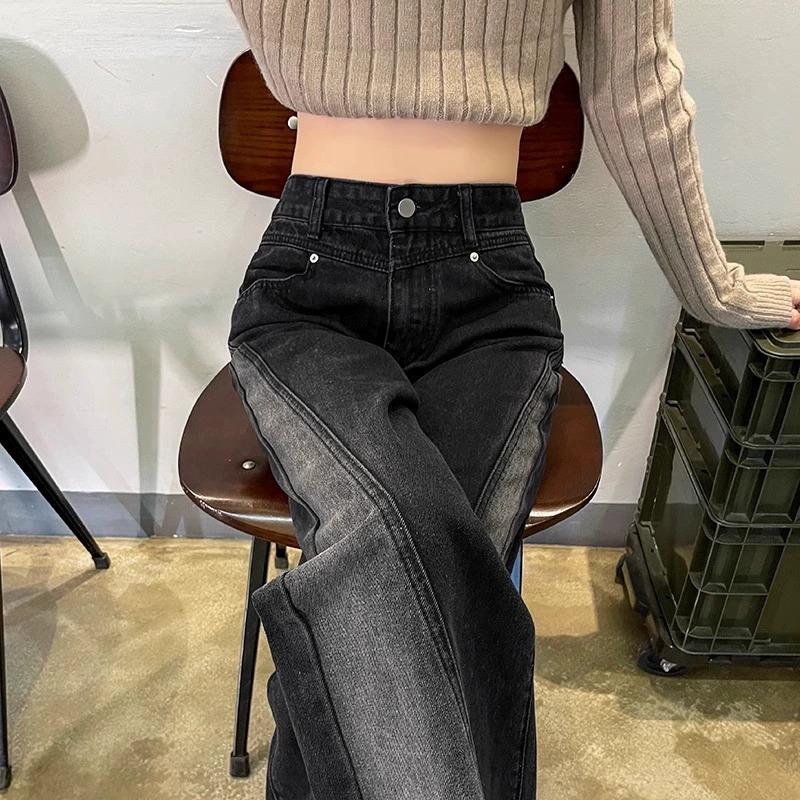 

Women s Black High-Waisted Wide-Leg Jeans - Loose Straight-Leg Floor-Length Pants M
