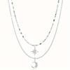 Star Moon Silvery Double Layer Necklace Multi-Layer Fashion Collarbone Chain Women's Jewelry Gift Perfect Accessory for Ramadan
