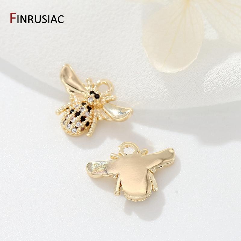 

14K Gold Plated Zircon Mini Bee Pendant Charm Accessories DIY Making Necklace Earrings Components 1 piece