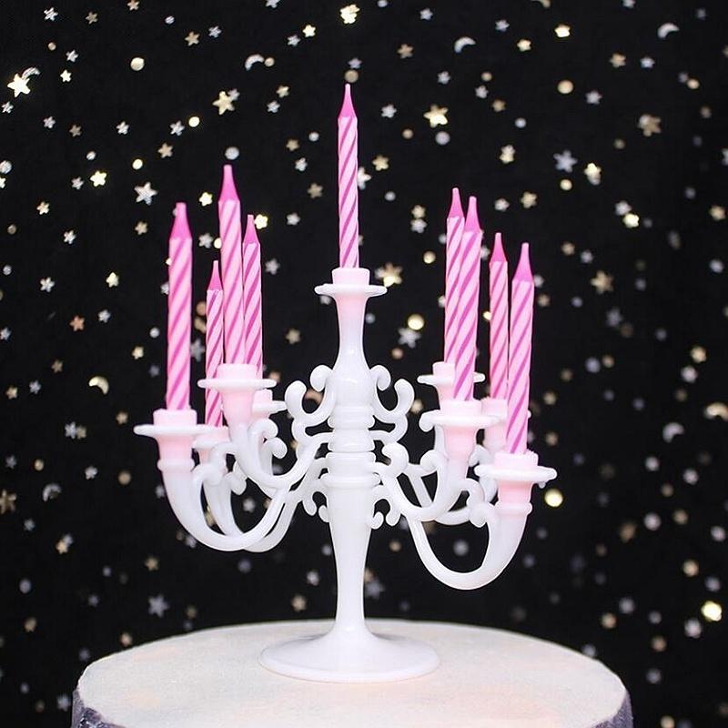 9PCS Candles and Candlestick Bracket 1 Set Cake Topper Birthday Party Cake Candle Holders Toppers Decoration Cake Stand