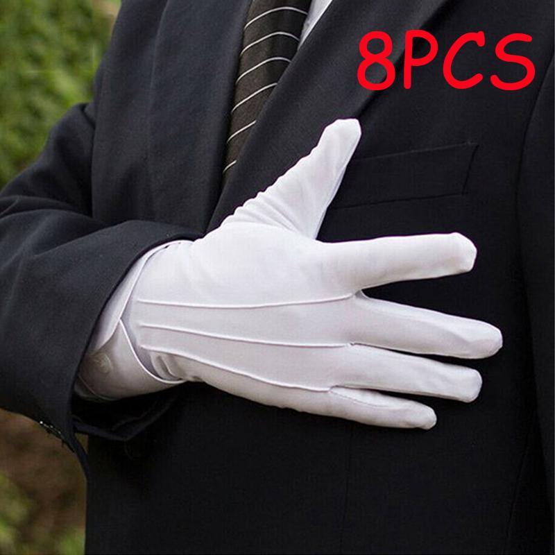 10 szt. Białe Bawełniane Rękawiczki Męskie Formalne Rękawiczki do Smokinga Mundurowe Rękawiczki Straży Honorowej Ceremonia Parady Kostium Cosplay Monety Biżuteria Rękawiczki Kamerdynera