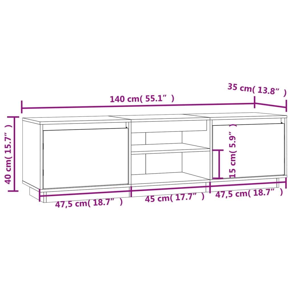 TV Stand White 140 x 35 x 40 cm Solid Pine Wood