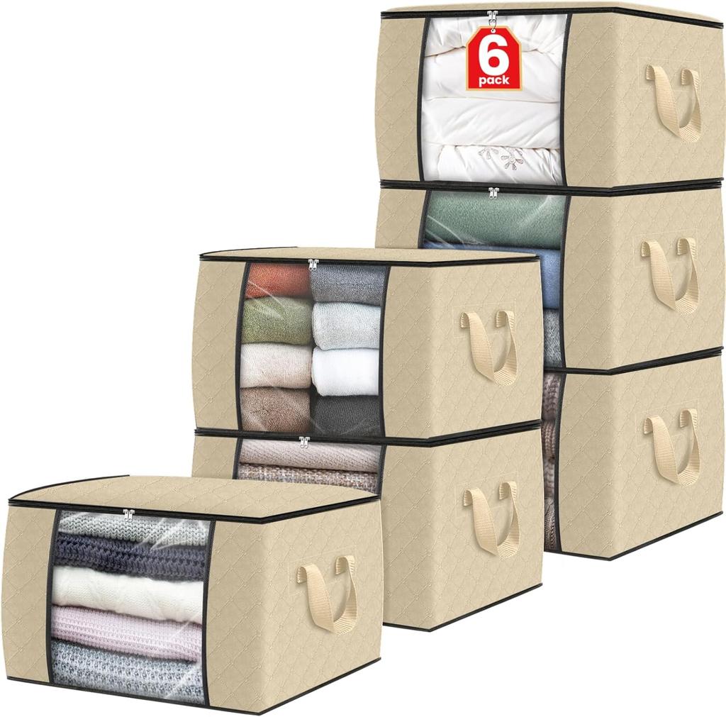 Fab Totes Storage Bags,Clothes Blanket Storage Bins Foldable Closet Organizers with Reinforced Handle for Home Dorm Storage and Organization