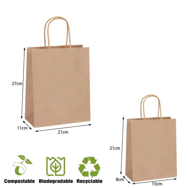 25/50Pcs Brown Kraft Paper Gift Bags With Handle Wedding Birthday Party Favor Bags For Small Shopping Retail Merchandise Bags
