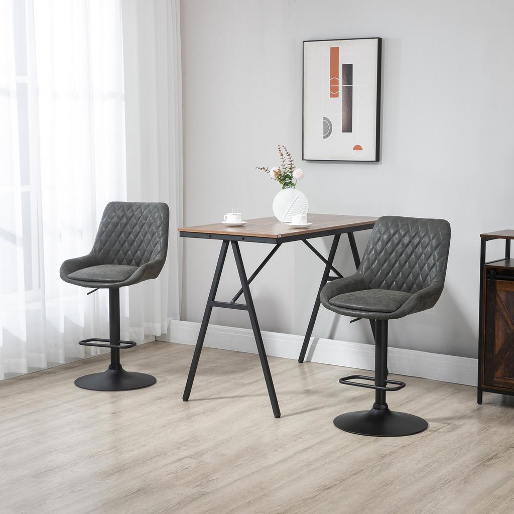 Bar Stool Kitchen Stool Designer Stool, Height-Adjustable, with Footrest, 51 cm x 59 cm x 117 cm, Dark Gray + Black