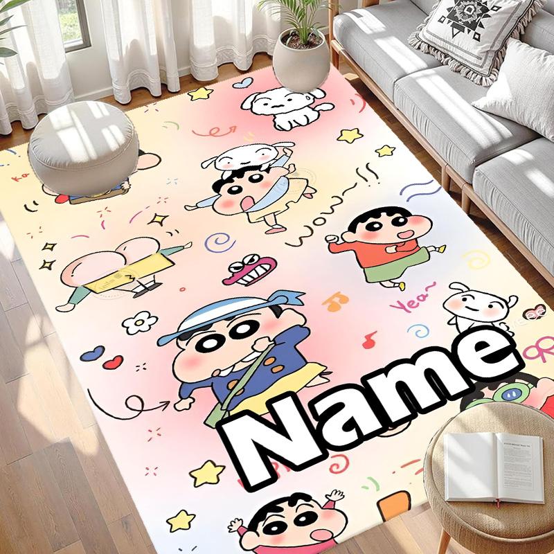 Custom Name Personalized Crayon Shin Print Carpet, Versatile Home Decor Rug, for Playroom, Apartment, Balcony, Entryway, Hallway Gift