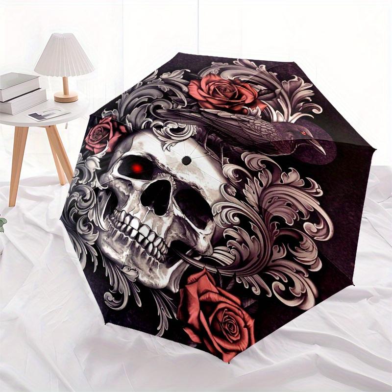 Raven & Roses: Gothic Skull Art PrintUmbrella, Portable 3-Fold Umbrella for Men & Women,Christmas Gift ES287