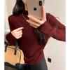 Semi-turtleneck Card Waist Pleated Top Women's Spring Double-sided Abraded Warm Inner Long-sleeved T-shirt Bottoming Shirt