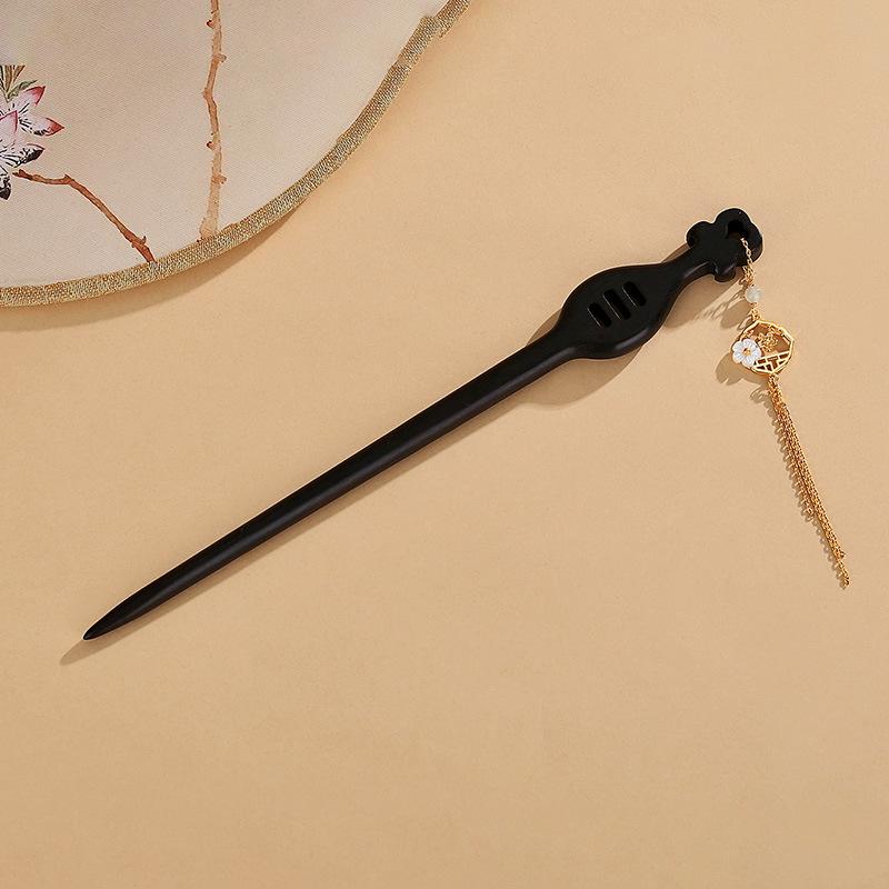 Tichiya Real Shot Ebony Hairpin: S925 Sterling Silver Flower Tassel, Chinese-Style Wooden Hair Bun Accessory for Women S925 Silver