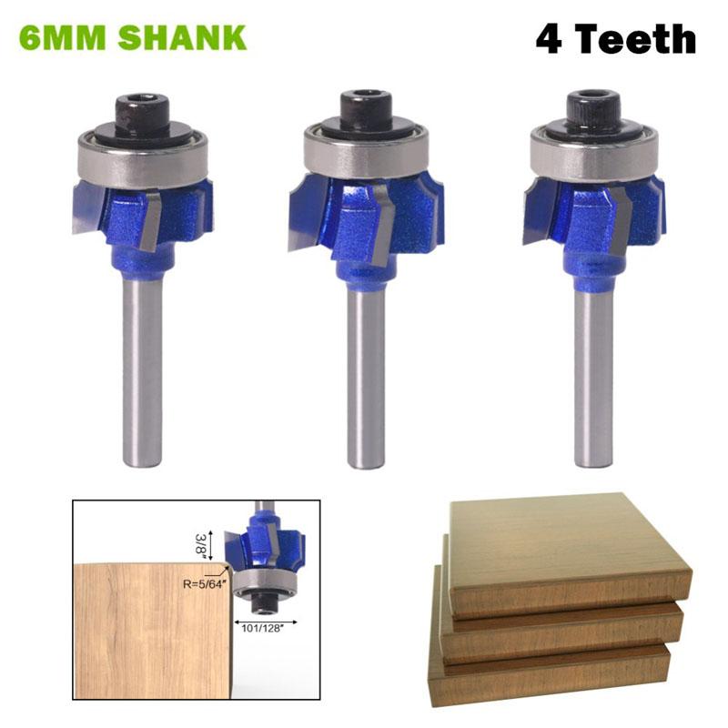 1/3PC 6mm 1/4 cala Shank frez do drewna R1mm R2mm R3mm nóż do przycinania trymer do krawędzi 4 zęby frez do drewna Bit