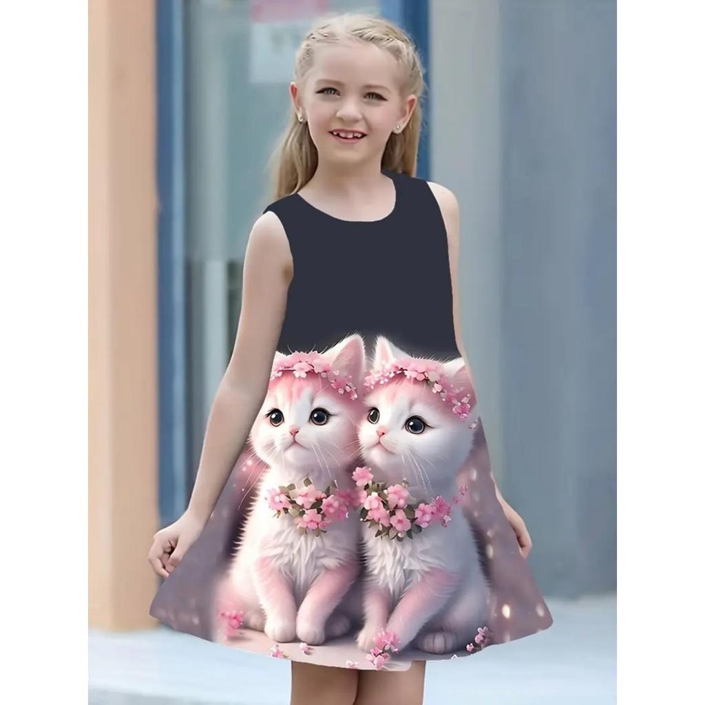 Fashion Children's Dresses New Fashion Loose Cute 3D Animal Pattern Children Girls Sleeveless Dresses