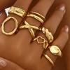 1 Set Stackable Rings Set V-Shaped Geometric Finger Rings Flower Engraved
