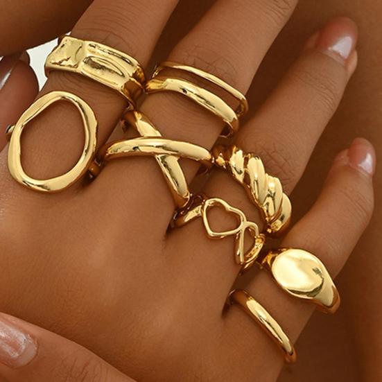 1 Set Stackable Rings Set V-Shaped Geometric Finger Rings Flower Engraved