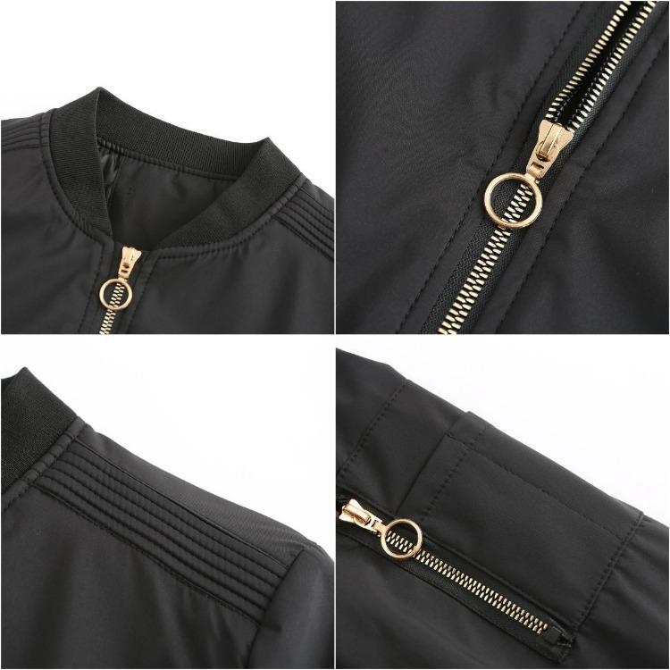 Bomber Jacket Women Thin Casual Zipper Long Sleeves Side Pockets Autumn Spring Outer Wear