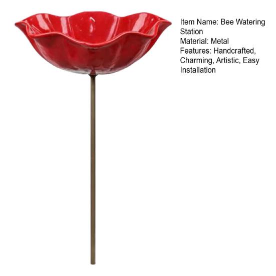 Stazione di abbeveraggio per api da giardino all'aperto, vaschette per bagnetto per uccelli e farfalle con paletto, alimentatore per api a forma di fiore in metallo fatto a mano per decorazione esterna del cortile