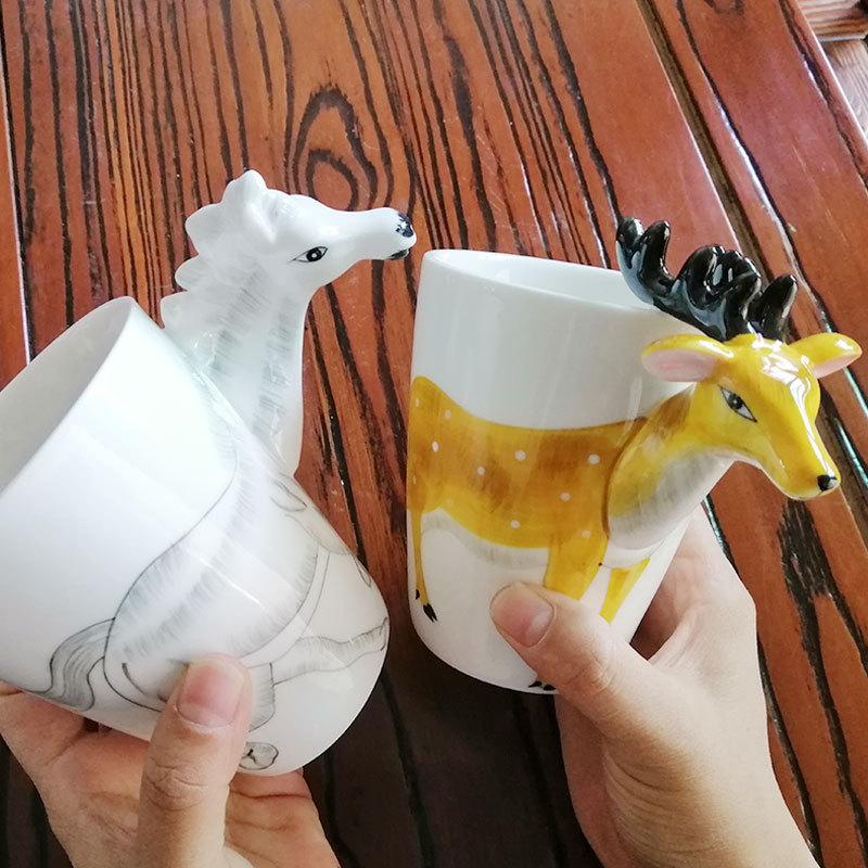 Creative Ceramic Puppy Giraffe Coffee Cup Cute Animal Mug Relief Three-dimensional Decor Afternoon Tea Breakfast Milk Mug 400ml