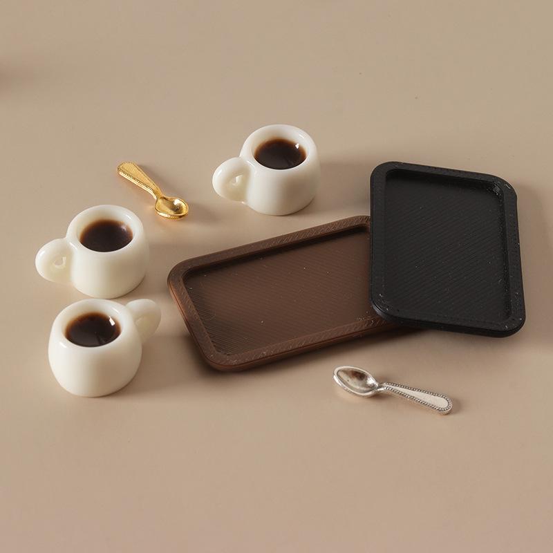 Miniature Dollhouse Food Ornaments: Bread, Coffee Cup & Tray Decor Accessories