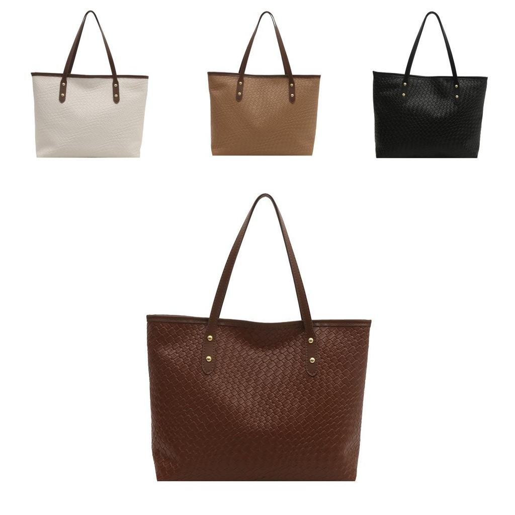Minimalist Large Capacity Woven Handheld Tote Bag For Daily Use In Pu Material
