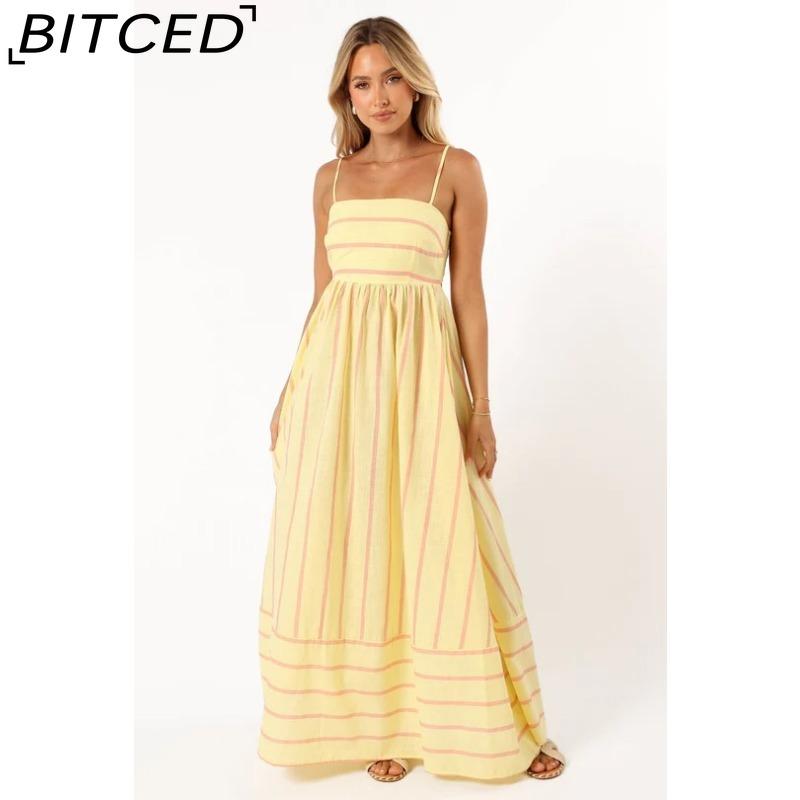 BITCED Spring/Summer Striped Strappy Backless Full-Skirted Fresh-Style Dress