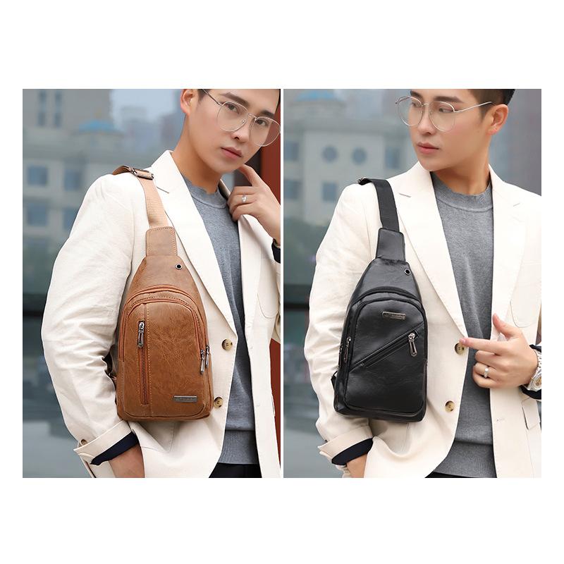 Large Capacity Travel Messenger Bag Men's Business PU Leather Chest Bag Fashion Joker Shoulder Bag