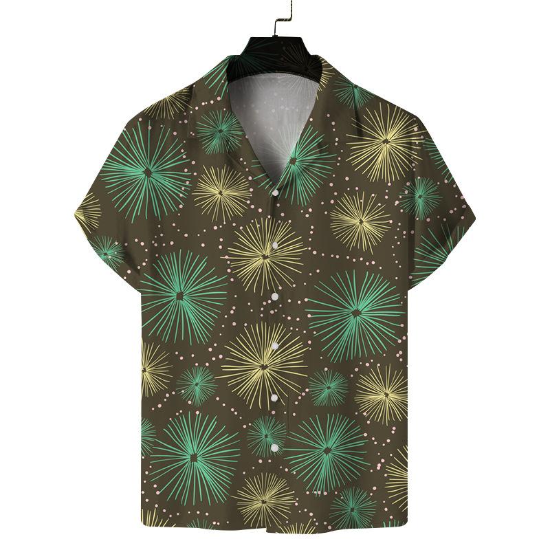 2025 Summer Men's Casual Coconut Tree Print Short Sleeve Polo Cardigan European And American Hawaiian Floral Shirt For Men
