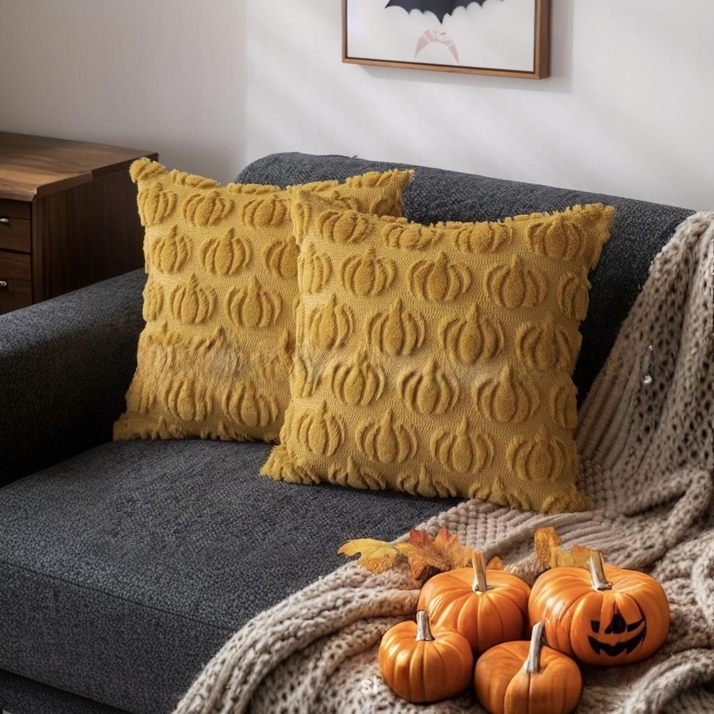 2pcs Orange Pumpkin Pillowcase Halloween Throw Pillow Cover Suitable for Living Room Bedroom Sofa exclude Pillow Insert
