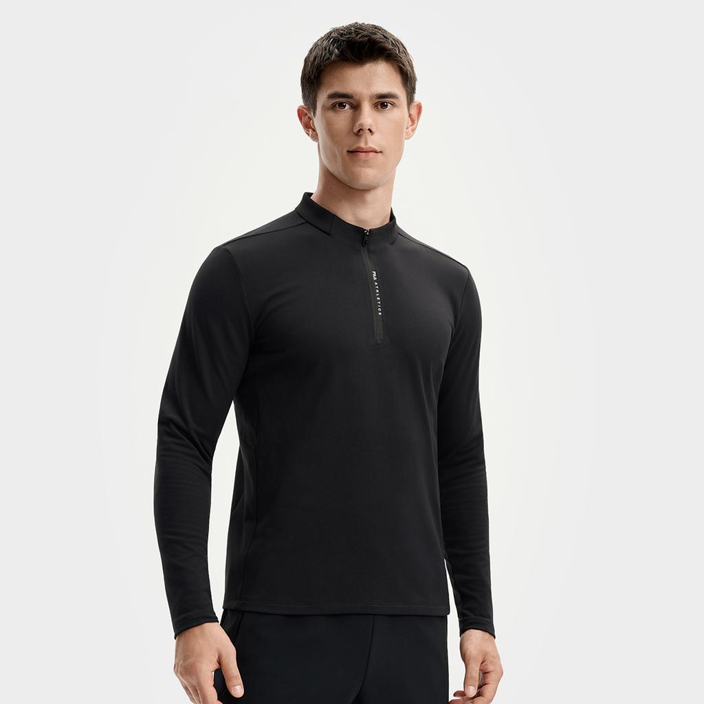 Fila Fitness Simple Fashion Sports Casual Versatile Knitted Long Sleeve T-Shirt Men Tops Deep-Black A11M541203FBK