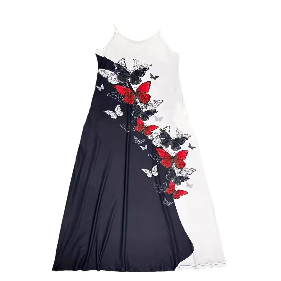 

GMXIA Летние винтажные печатные длинные сексуальные платья без рукавов с длинными бретельками длинные платья XXXXXL чёрный