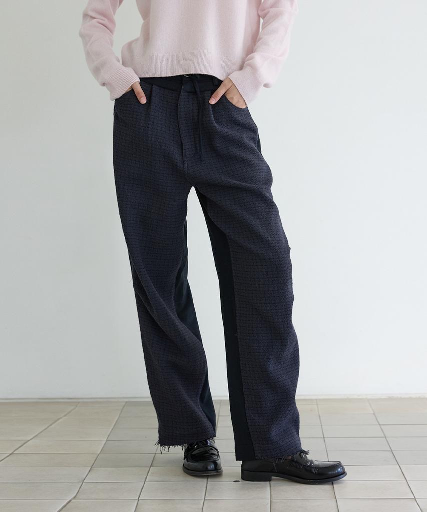 SHINE ON YOU Dual Texture Wool Check Pants_Classic Navy