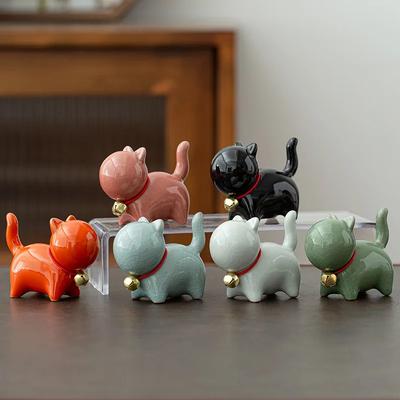 Cerámica Creativa Lindo Adorno de Gatito Animal Micro Paisaje Mascota de Té Adornos de Escritorio para Interior Accesorios para Juego de Té Juego de Té