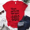 Think Outside The Box Printed Women T-Shirts, Women's Casual Tee Shirts Clothing Short Sleeve Crew Neck Top for Summer & Spring