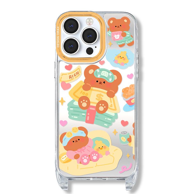 Zhitai Cartoon Mirror Case for iPhone 12-15 Pro Max, with Lanyard - Female Design