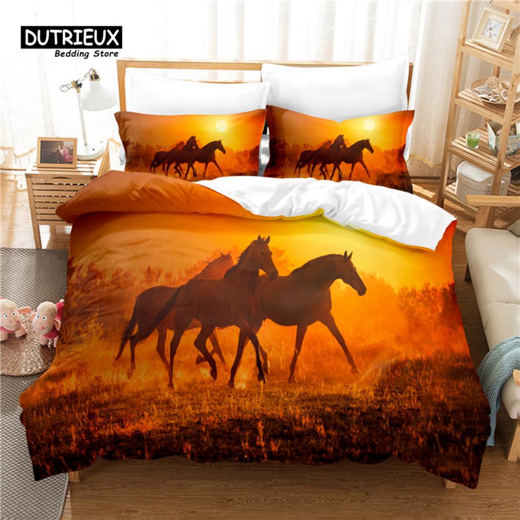

Комплект из 3 пододеяльников, комплект постельного белья с изображением лошади, мягкий, удобный, дышащий, для декора спальни и гостевой комнаты EU single(135x200cm)