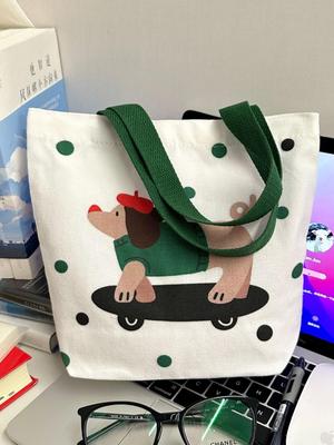 Auf Lager: Tragetasche aus Canvas mit Cartoon-Motiv – Groß, hochwertig, kleines Fassungsvermögen, niedliche Schultertasche für Pendler
