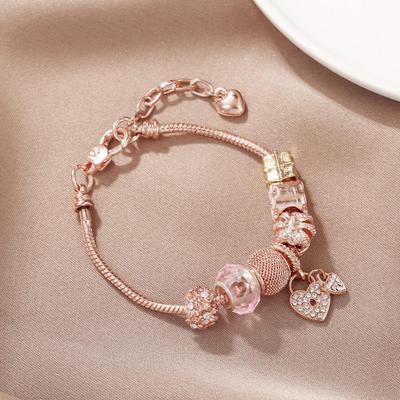 Pink Trendy Bracelet Girl's Heart Small Fresh Flower Love Bracelet Detachable Bracelet Jewelry