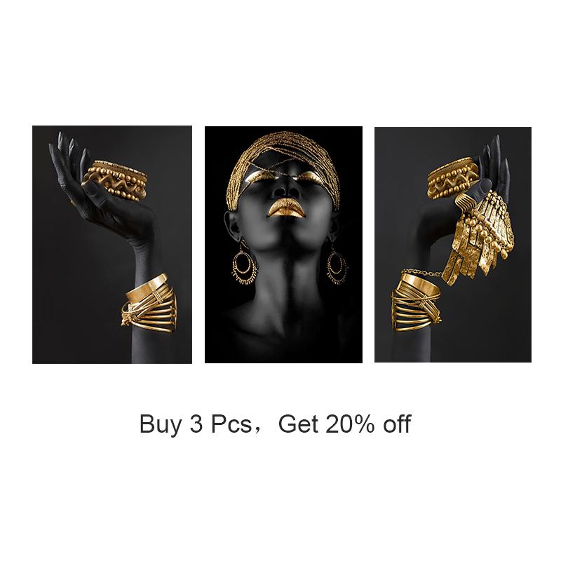 Afrikanische Frau Leinwand Wand Kunst Malerei Poster und Drucke schwarze Frau hält Gold Schmuck Bild für Wohnzimmer Home Decor