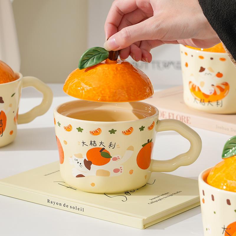 High-Value Ceramic Cup With Lid, Cute Office Couple Water Cup Gift Box, Creative New Year'S Souvenir