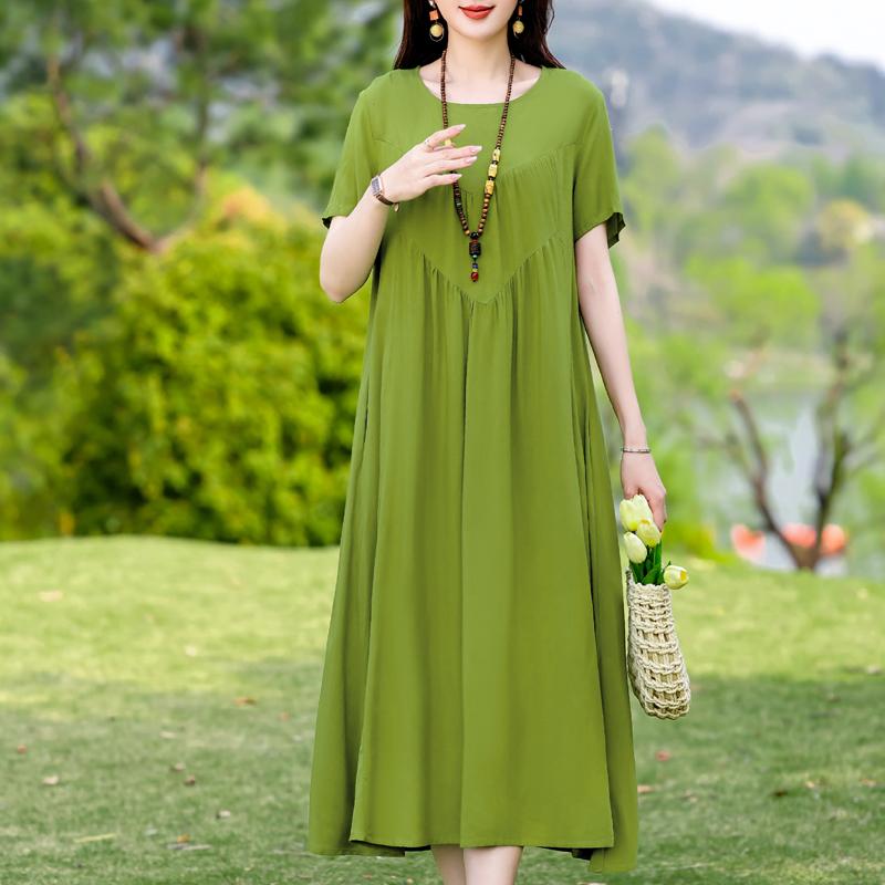 Plus Size Elegant Women's Summer Dress Vintage Clothes Short Sleeve Loose Long Dresses