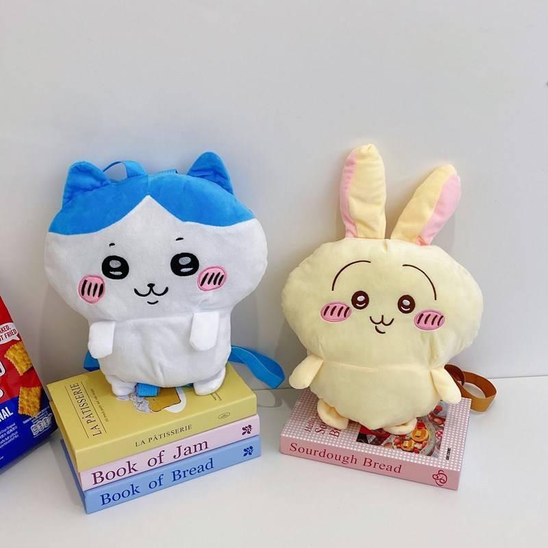 Adorable Chiikawa Plush Backpack Featuring Hachiware And Usagi In Soft Velvet Fabric