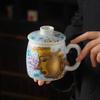 Soda Glaze Ceramic Flower Blooming Buddha Office Cup Water Cup With Lid Filter Tea Separation Tea Cup Gift Box